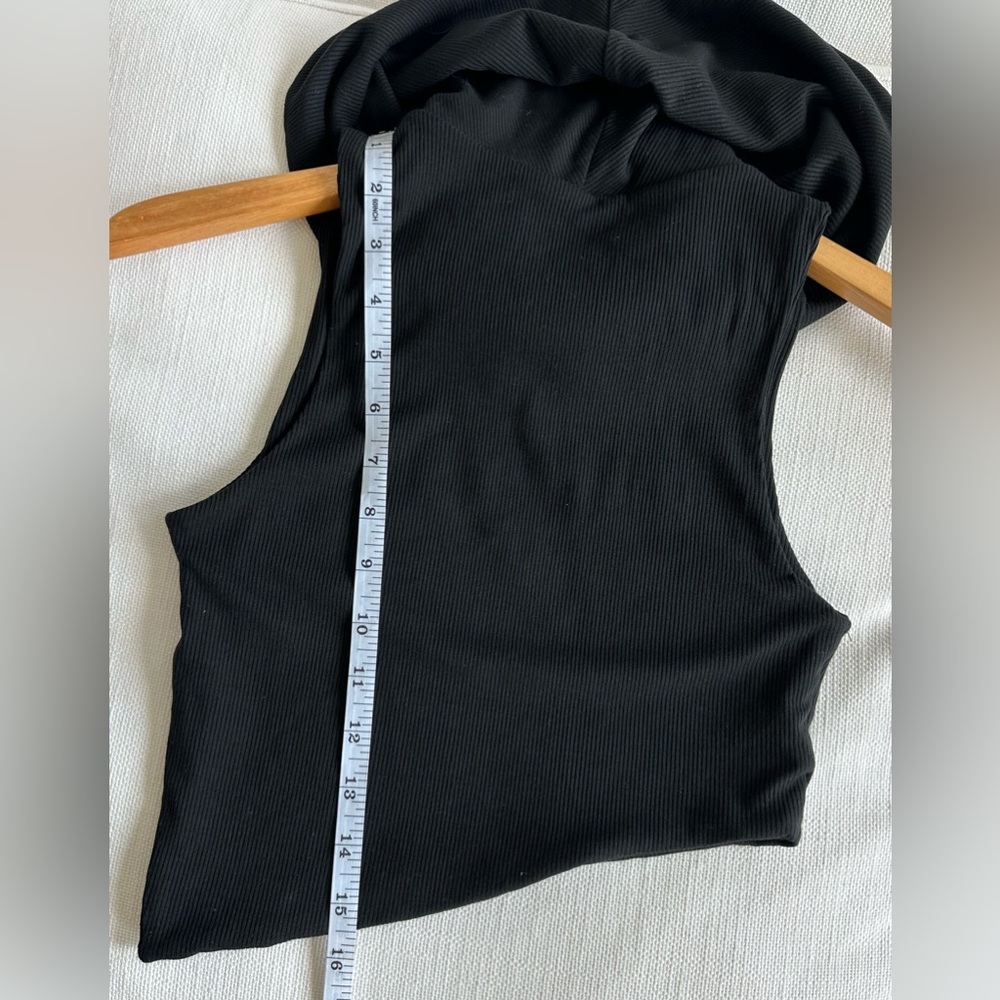 Naked Wardrobe Ribbed Sleeveless Cowl Neck Asymmetrical Crop Top in Black - Picture 13 of 15